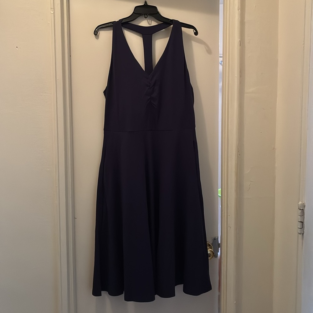 Pact Women's Eclipse Purple Fit & Flare Gathered Halter Dress - Picture 9 of 11